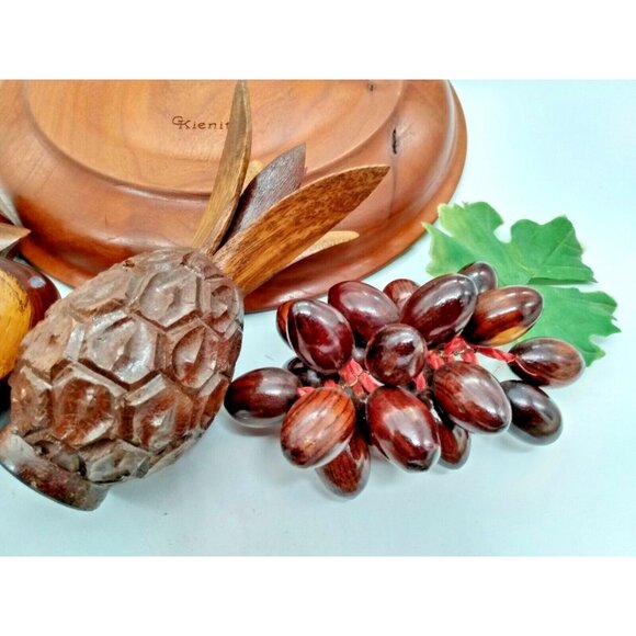 Vintage Wood Hand Carved Decorative Bowl & Wooden Fruit AMAZING - Picture 11 of 12